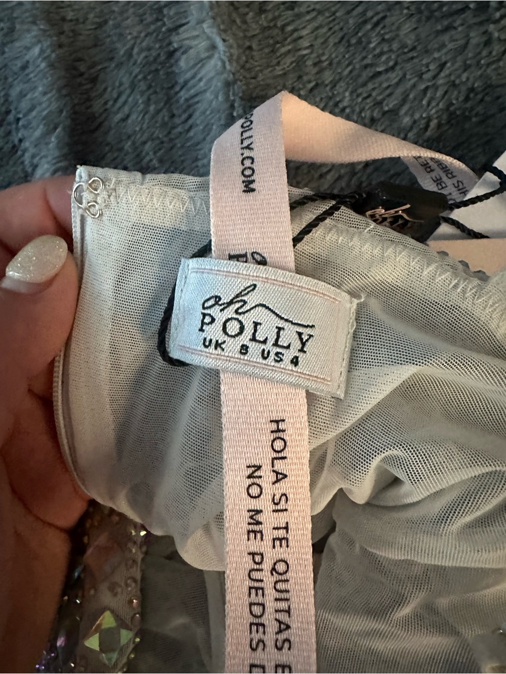 Oh Polly Silver Embellished V-Neck Mini Dress - Picture 3 of 3